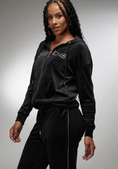 Rhinestone Detail Velour Jacket