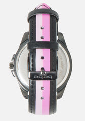 Black Crystal Bebe Logo Stripe Band Watch
