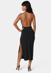 High Neck Cowl Maxi With Slit Dress
