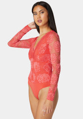 Scallop Edge Long Sleeve Lace Bodysuit