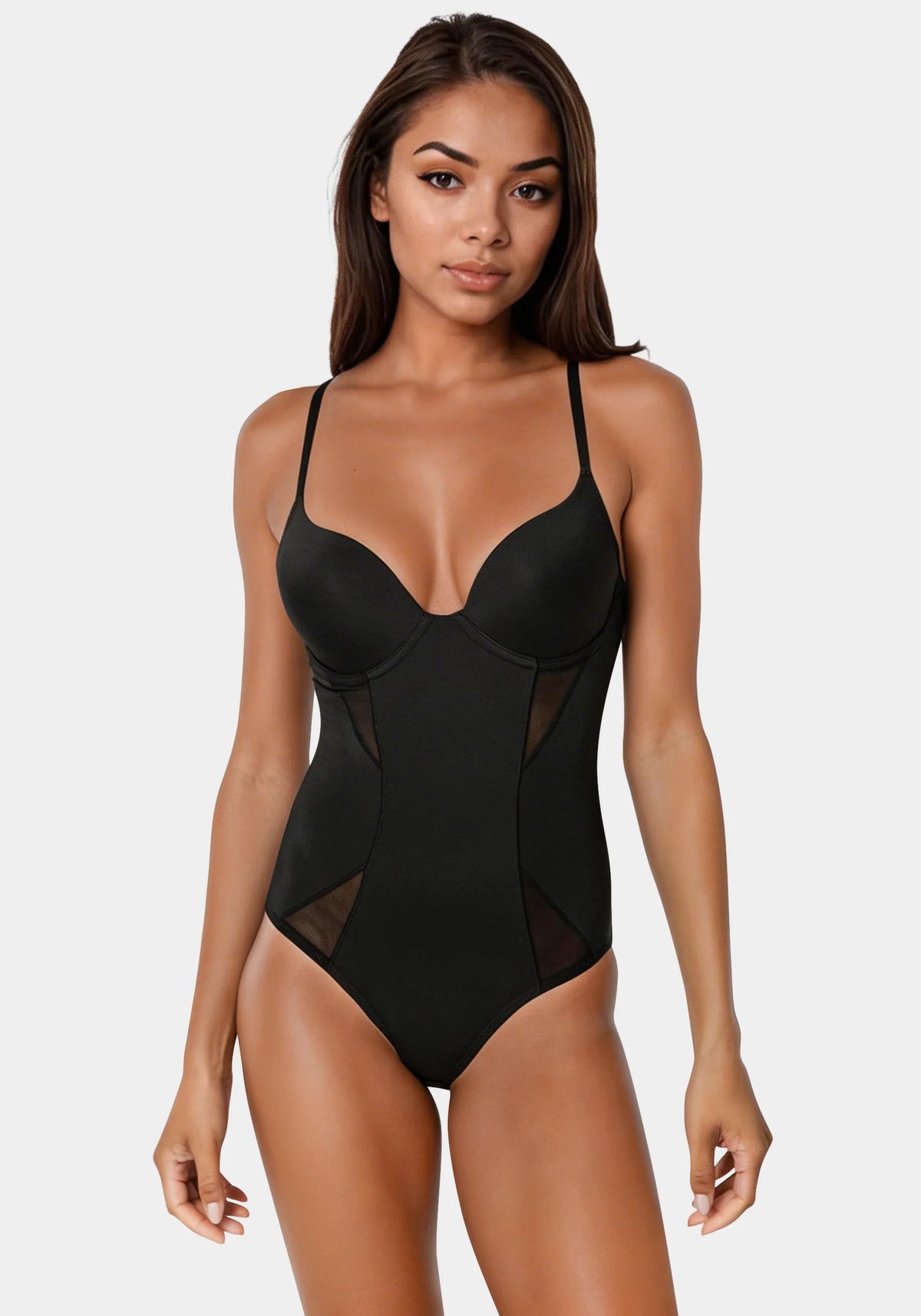 Microfiber and Mesh Detail Shaping Bodysuit