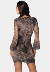 Long Sleeve Faux Wrap Ruched Mini Dress