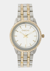 Silver Textured Dial Crystal Bezel Watch