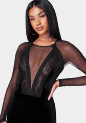 Swiss Dot Combo Velour Catsuit