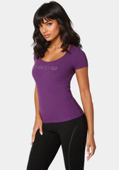 Bebe Logo Short Sleeve Scoop Neck Single Stone Rib Top
