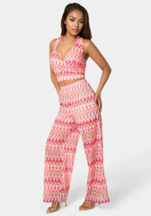 2-Piece Chevron Halter Top Flare Pant Set