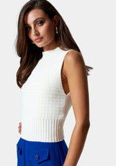 Pointelle Sleeveless Open Back Sweater Top
