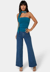 Natural Waist Rhinestone Wide Leg Jeans