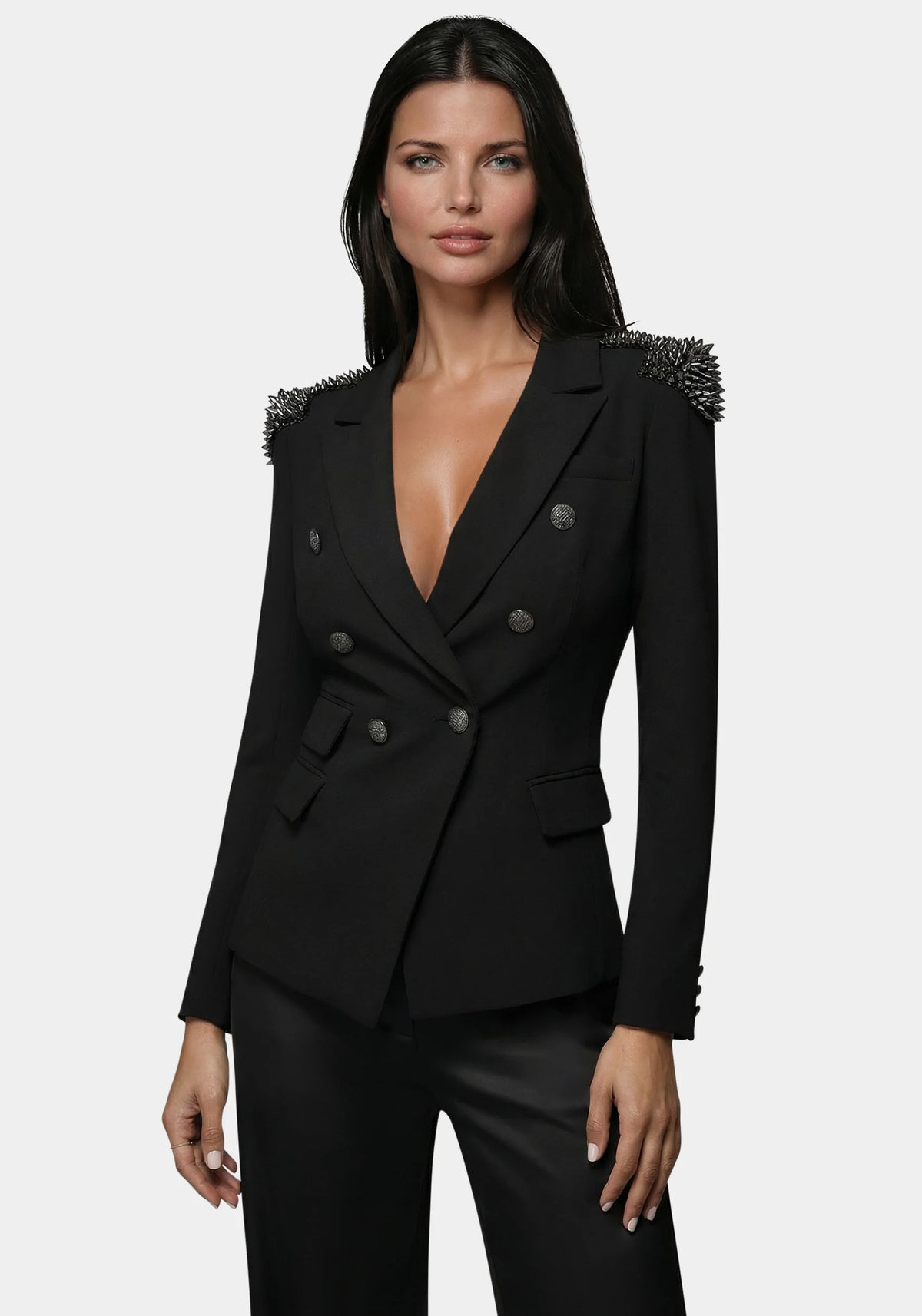 Studded Shoulder Double Breast Tailored Blazer