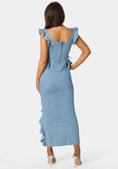 Light Weight Ruffle Detail Denim Dress