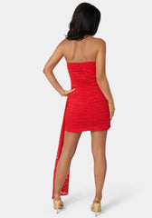 Strapless Lace Drape Detail Mini Dress