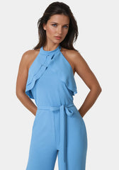 Scuba Crepe Ruffled Halter Jumpsuit