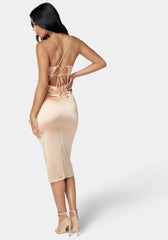 Strappy Back Satin Midi Dress