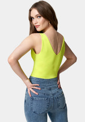 Sleeveless Ruched Deep V Knit Bodysuit