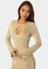 Long Sleeve Open Neck Slinky Maxi Dress