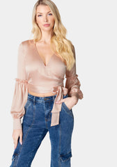 Balloon Sleeve Wrap Blouse