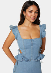 Light Weight Ruffle Detail Denim Dress