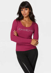 Long Sleeve Scoop Neck Bebe Logo Rib Top