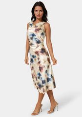 Printed Satin Cowl Maxi Dress