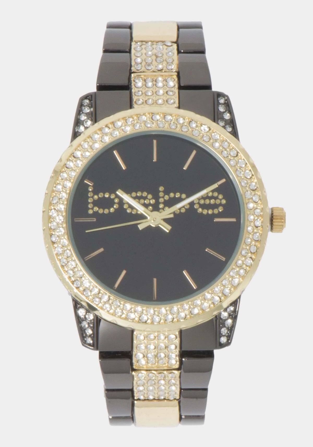Gun Metal Smooth Dial Crystal Bezel Watch