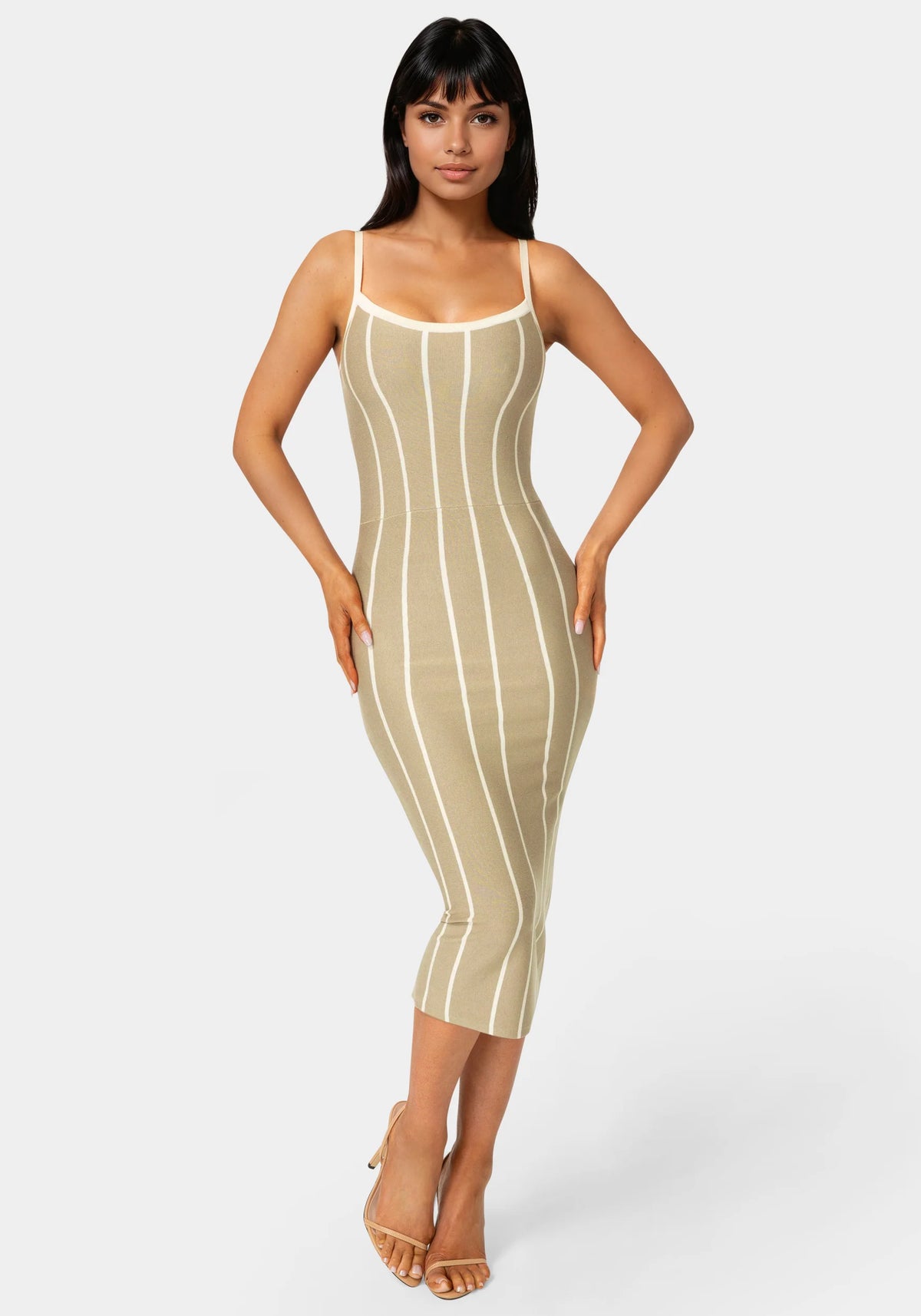 Striple Knit Bodycon Midi Dress