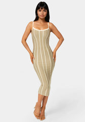 Striple Knit Bodycon Midi Dress