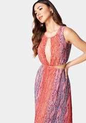 Printed Pleated Cut Out Maxi