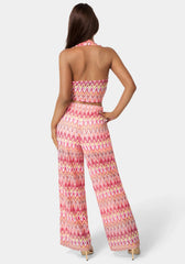 2-Piece Chevron Halter Top Flare Pant Set