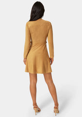 Fit and Flare Long Sleeve Suede Mini Dress
