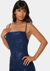 Jacquard Mesh Cowl A-Line Maxi Dress