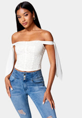 Corded Lace Bustier With Chiffon Tie