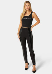High Waist Zipper Detail Liquid Shine Combo Knit Legging