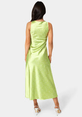 Swiss Dot Satin Twist Front Maxi Dress