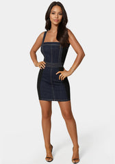 Stretch Combo Fitted Denim Dress