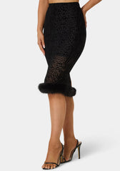 Animal Mesh Faux Fur Trim Midi Skirt