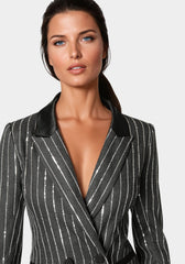 Stripe Sequins Double Breasted Blazer