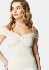 Off Shoulder Front Twist Draped Top