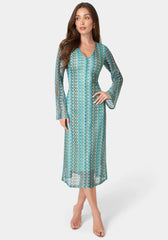 Crochet Stripe Bell Sleeve Maxi Dress