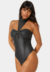 Mock Neck Halter Coated Knit Bodysuit