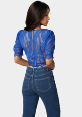 Scallop Hem Lace Trapeze Neck Top