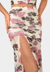 Maxi Mesh Shirred Skirt