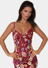 3D Floral Strappy V-Neck Midi Dress