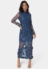 3D Floral Mockneck Midi Dress
