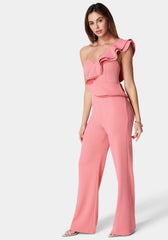 One Shoulder Ruffle Crepe Jumpsuit