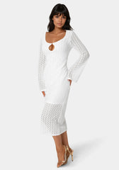 Long Sleeve Cutout Crochet Maxi Dress