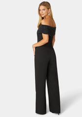 Studded Off Shoulder Palazzo Jumpsuit