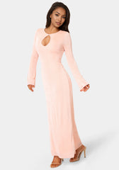 Long Sleeve Open Neck Slinky Maxi Dress