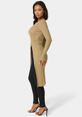 Long Body Side Slit Lurex Sweater Top