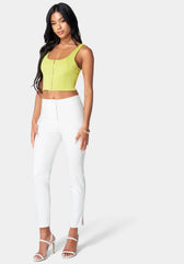 High Waist Side Slit Slim Leg Tailored Pant