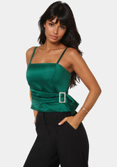 Satin Rhinestone Buckle Corset Top